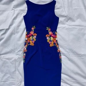 ModCloth/Chi Chi blue sheath w/ floral embroidery